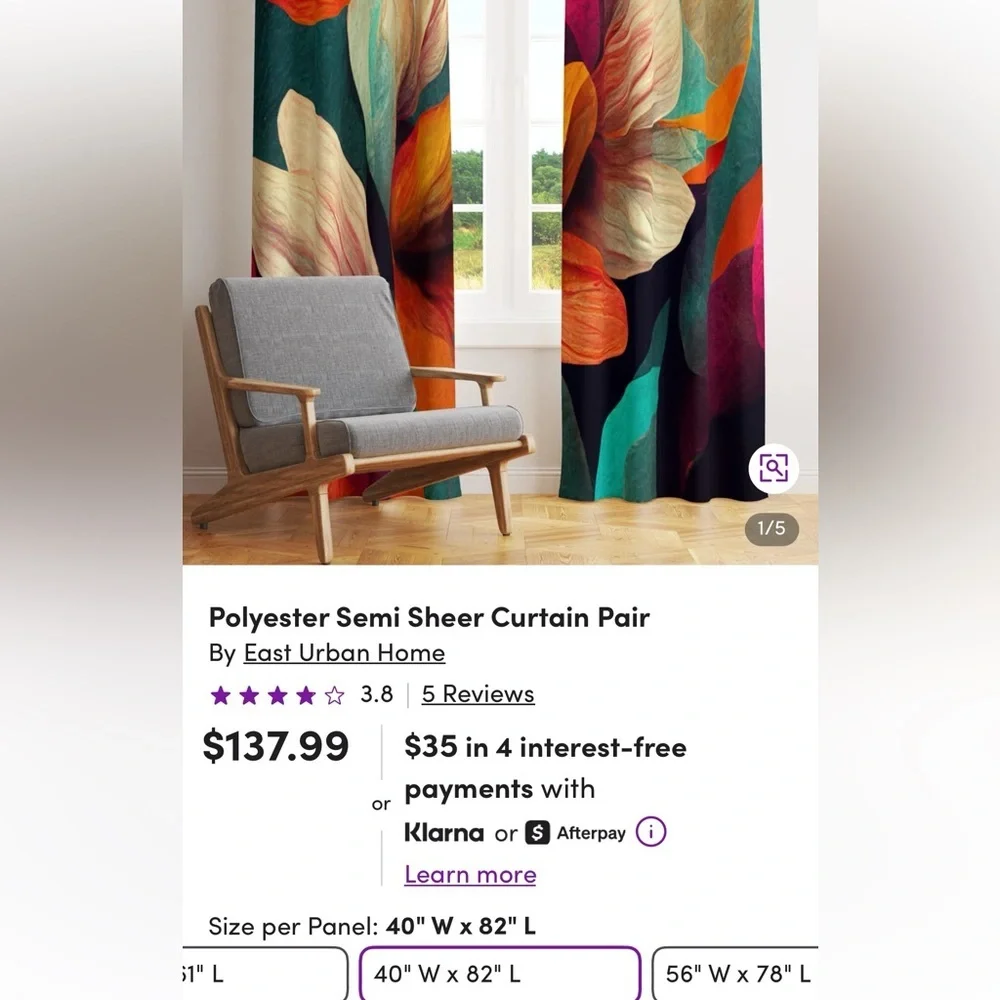 East Urban Home Mod Center Flower Curtains 2 Panels 40x82” New